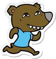 adesivo de um urso de desenho animado correndo vetor