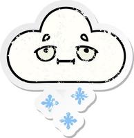 adesivo angustiado de uma nuvem de neve de desenho animado fofo vetor
