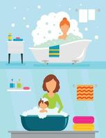 conjunto de conceito de banner de mulher de banho de banheira, estilo simples vetor
