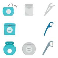conjunto de ícones de escovação de dentes de fio dental, estilo simples vetor