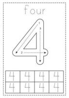 rastreamento número quatro. planilha pré-escolar. Preto e branco. vetor