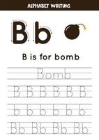 aprendendo o alfabeto inglês para crianças. letra B. bomba desenhada à mão. vetor