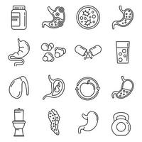 conjunto de ícones de saúde de digestão, estilo de estrutura de tópicos vetor