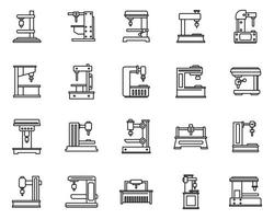 conjunto de ícones de dispositivo de fresadora, estilo de estrutura de tópicos vetor