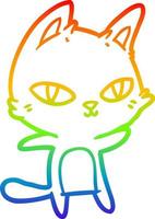 desenho de linha de gradiente de arco-íris desenho de gato olhando vetor