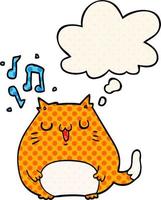gato de desenho animado cantando e balão de pensamento no estilo de quadrinhos vetor