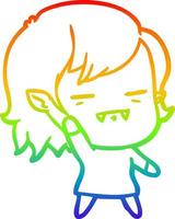 desenho de linha de gradiente de arco-íris desenho animado garota vampira morta-viva vetor
