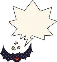 morcego de desenho animado e bolha de fala no estilo de quadrinhos vetor