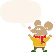 rato de desenho animado usando cachecol e bolha de fala em estilo retrô vetor