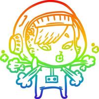 desenho de linha de gradiente de arco-íris desenho animado astronauta mulher vetor