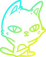 desenho de linha de gradiente frio gato de desenho animado olhando vetor