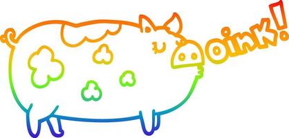 desenho de linha de gradiente de arco-íris desenho de porco oinking vetor