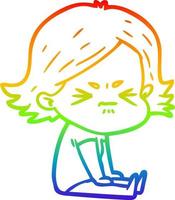 desenho de linha de gradiente de arco-íris desenho animado garota com raiva vetor