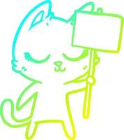 linha de gradiente frio desenhando gato de desenho animado calmo com cartaz vetor