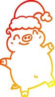 desenho de linha gradiente quente desenho animado feliz natal porco vetor