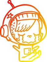 desenho de linha de gradiente quente desenho animado garota astronauta chorando vetor