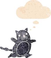 gato de desenho animado e balão de pensamento em estilo retrô texturizado vetor