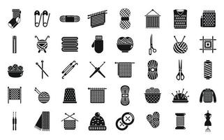 ícones de tricô definir vetor simples. fio de crochê