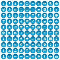 100 ícones de desastres definidos em azul vetor