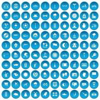 100 ícones de bicicleta definidos em azul vetor