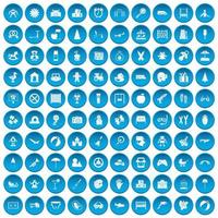 100 ícones de infância definidos em azul vetor