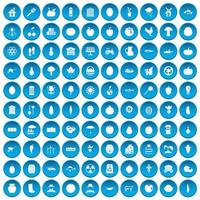 100 ícones de vitaminas conjunto azul vetor