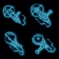 conjunto de ícones de rebarbadora vetor neon