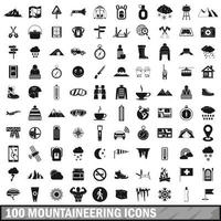 Conjunto de 100 ícones de montanhismo, estilo simples vetor