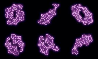conjunto de ícones de carpa koi vector neon