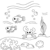 desenho vetorial de peixe sob o mar para colorir para criança vetor