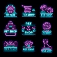 conjunto de ícones de pet shop vector neon