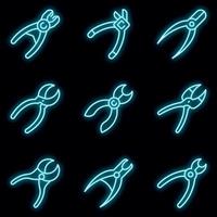 conjunto de ícones de fórceps vetor neon