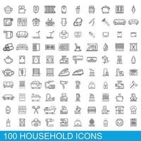 conjunto de 100 ícones domésticos, estilo de estrutura de tópicos vetor