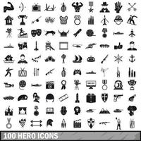 conjunto de 100 ícones de heróis, estilo simples vetor