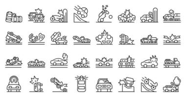 conjunto de ícones de acidente de carro, estilo de estrutura de tópicos vetor