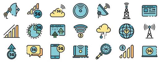 conjunto de ícones de tecnologia 5g plano de vetor