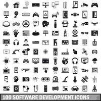 conjunto de 100 ícones de desenvolvimento de software, estilo simples vetor