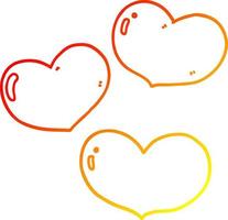 linha de gradiente quente desenhando corações de amor dos desenhos animados vetor