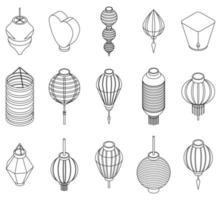 conjunto de ícones de lanterna chinesa contorno vetorial vetor