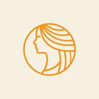 beleza cabeleireiro salão mulher logotipo design vetor modelo círculo forma. conceito de ícone de estilo linear de menina de maquiagem de moda spa.