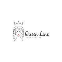 logotipo bela rainha imperatriz com cabelos longos e modelo de vetor de design de ícone moderno estético de coroa bonita com estilo de linha