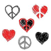ícone de conjunto de sinal de paz de coração vetor