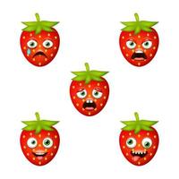 emoticon de morango fofo. conjunto de vetores isolados