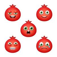 emoticon de romã fofa. conjunto de vetores isolados