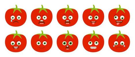 emoticon de tomate fofo. conjunto de vetores isolados