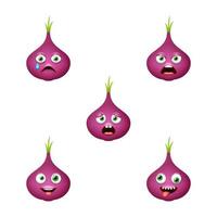 emoticon de cebola roxa fofa. conjunto de vetores isolados