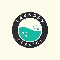 lavanderia vintage e design de modelo de ícone de logotipo de emblema. sabão, varal, água, bolha, ilustração vetorial vetor