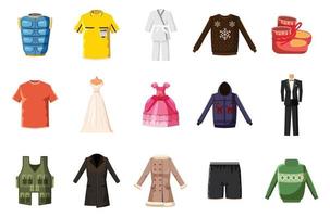 conjunto de ícones de roupas, estilo cartoon vetor