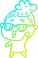 desenho de linha de gradiente frio desenho animado mulher feliz usando óculos vetor