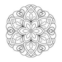 design de mandala floral com arte de linha preto e branco de estilo étnico vetor